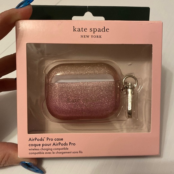 kate spade Accessories - Kate Spade Glitter AirPod Pro Case, Rose Gold/Pink with clip